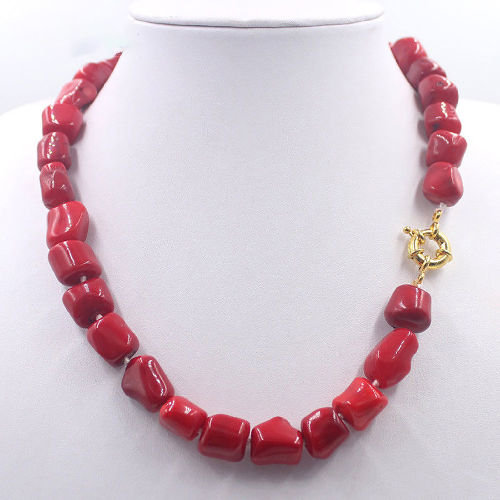 Charm 12-14mm Genuine Natural Freeform Red Coral Gems Beads Jewelry Necklace 18″