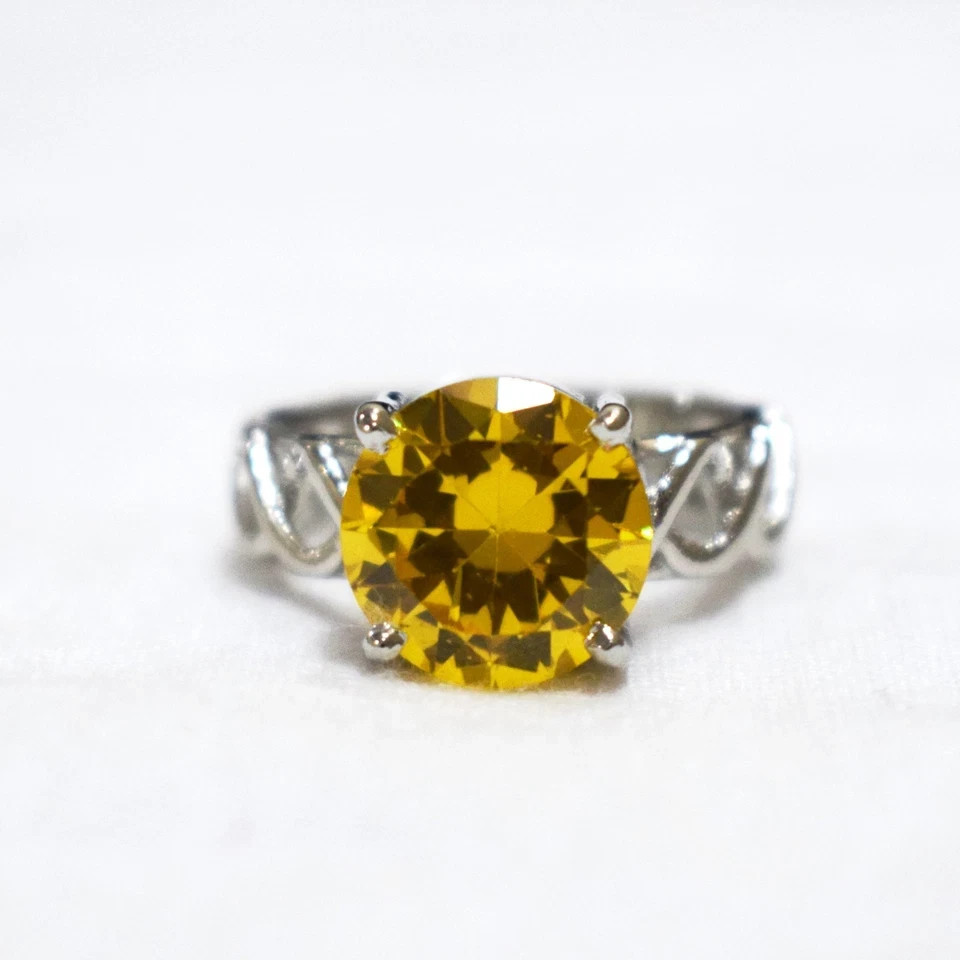 Created Round Yellow Citrine Ring 925 Silver Plated Jewelry Best Gift For Her