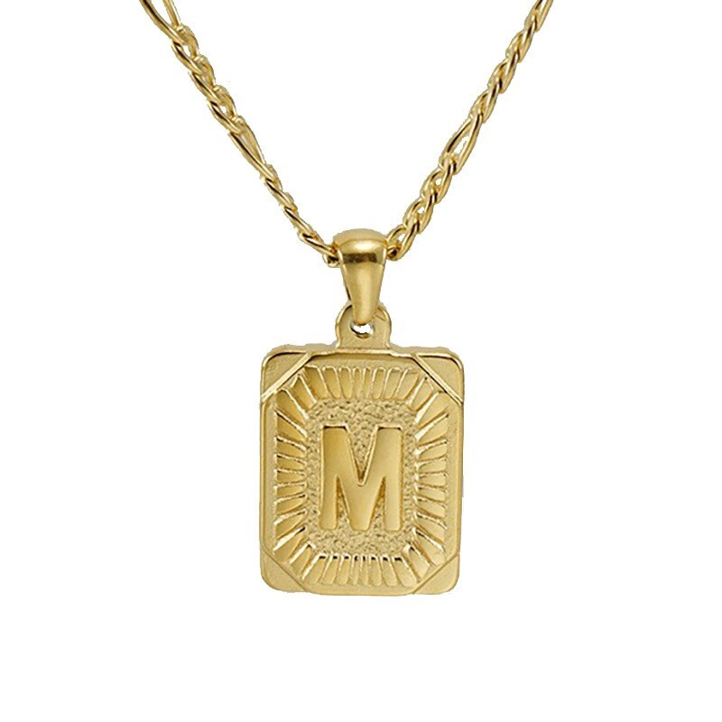 18″ Gold Plated Initial Letter Pendant Necklace Stainless Steel Figaro Chain