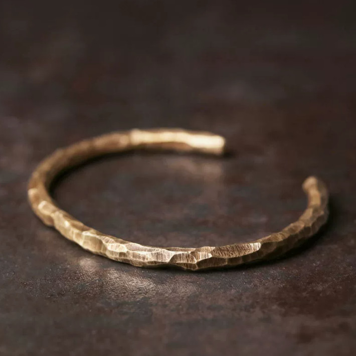 Vintage Hammered Brass Open Cuff Bracelet Healing Minimalist Unisex Reiki Gift