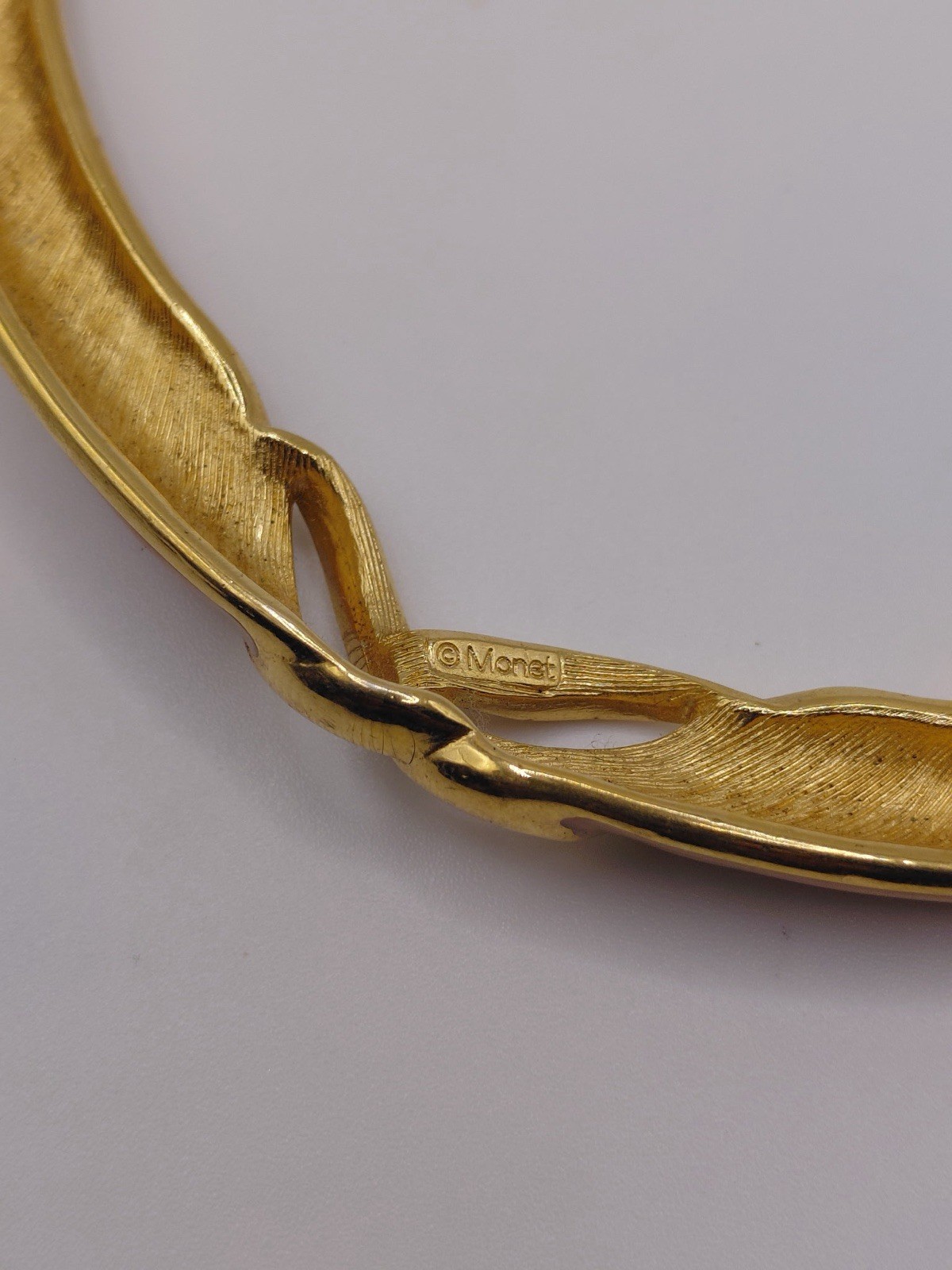 Monet Signed GoldTone Cable Chain Necklace Peach Enamel