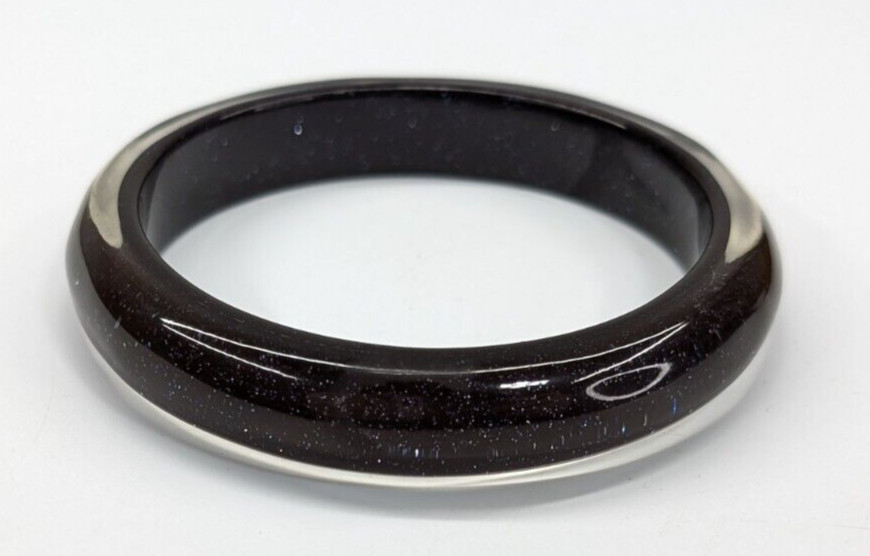 Color Morph “Galaxy” Blue Sparkle Lucite Bangle Bracelet 1/2″ Wide Statement