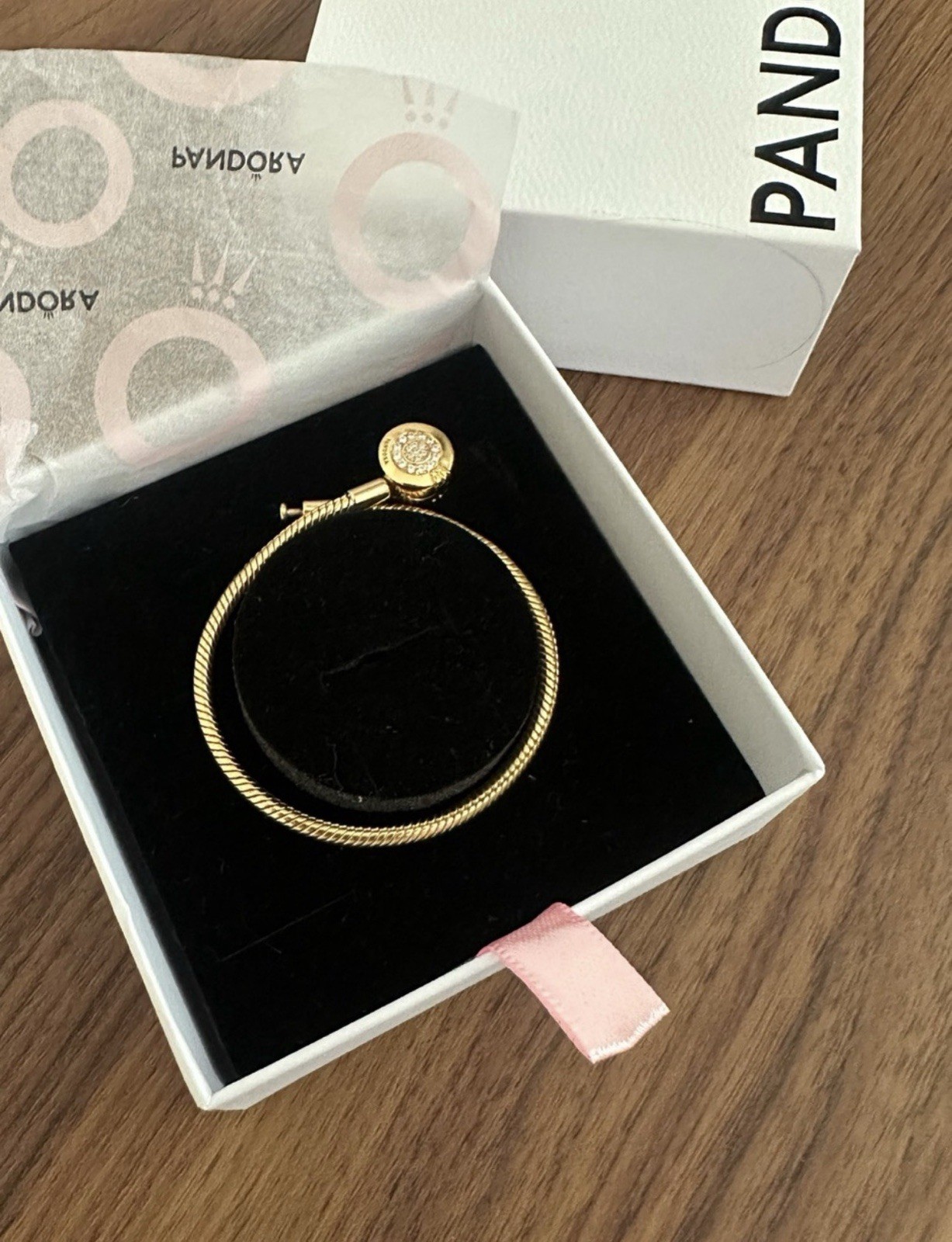 Pandora Gold-Tone Twisted CableBracelet with Pavé Clasp