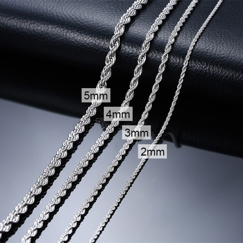 Men Women Necklace Twist Rope Chain Link Stainless Steel 16/18/20/22/24″ Silver
