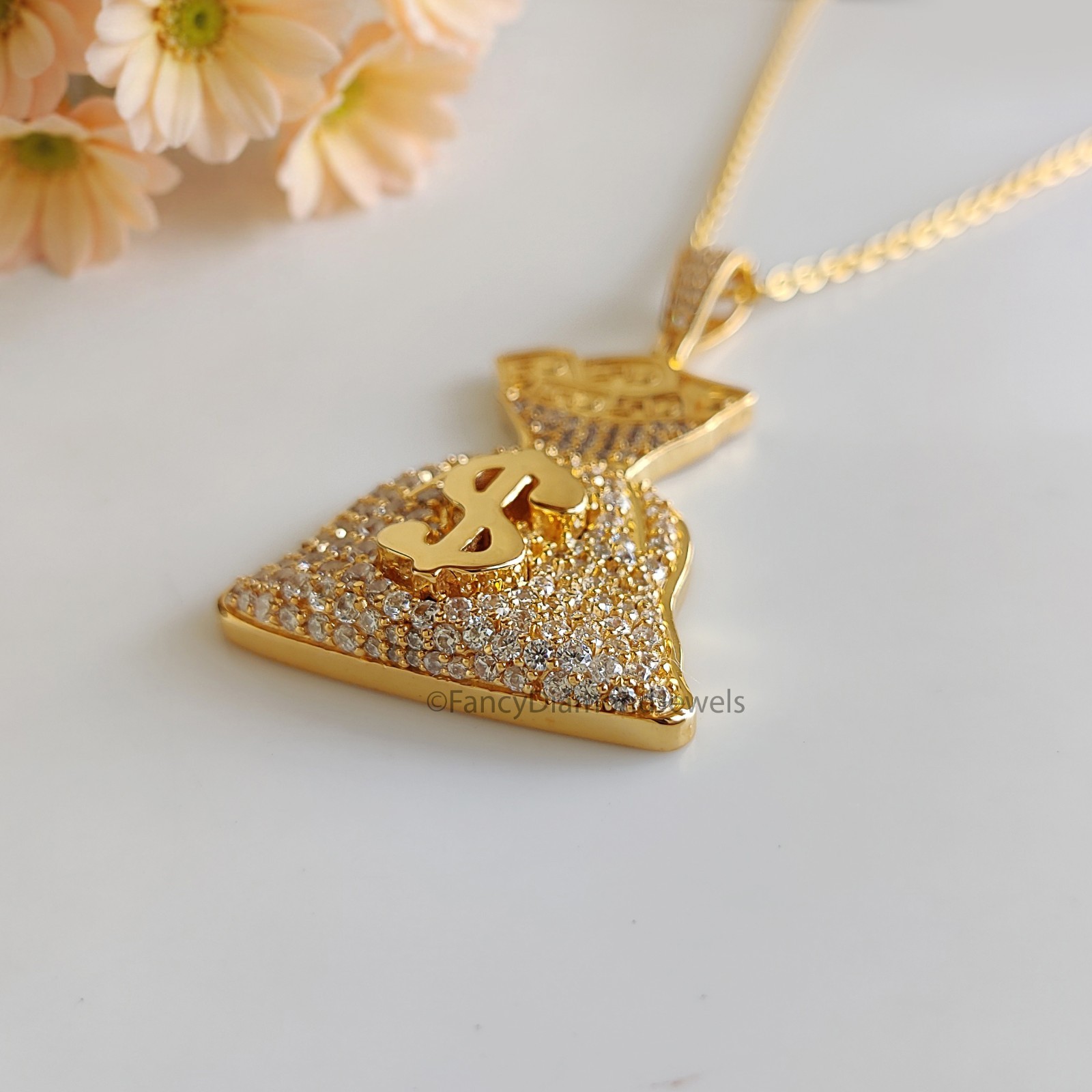 Iced Dollar Money Bag Pendant Round Moissanite Diamond Men’s Charm Pendant FD543