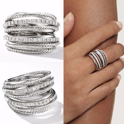 Elegant 925 Sterling Silver White Topaz New Fashion Charms Unique Ring Size 7