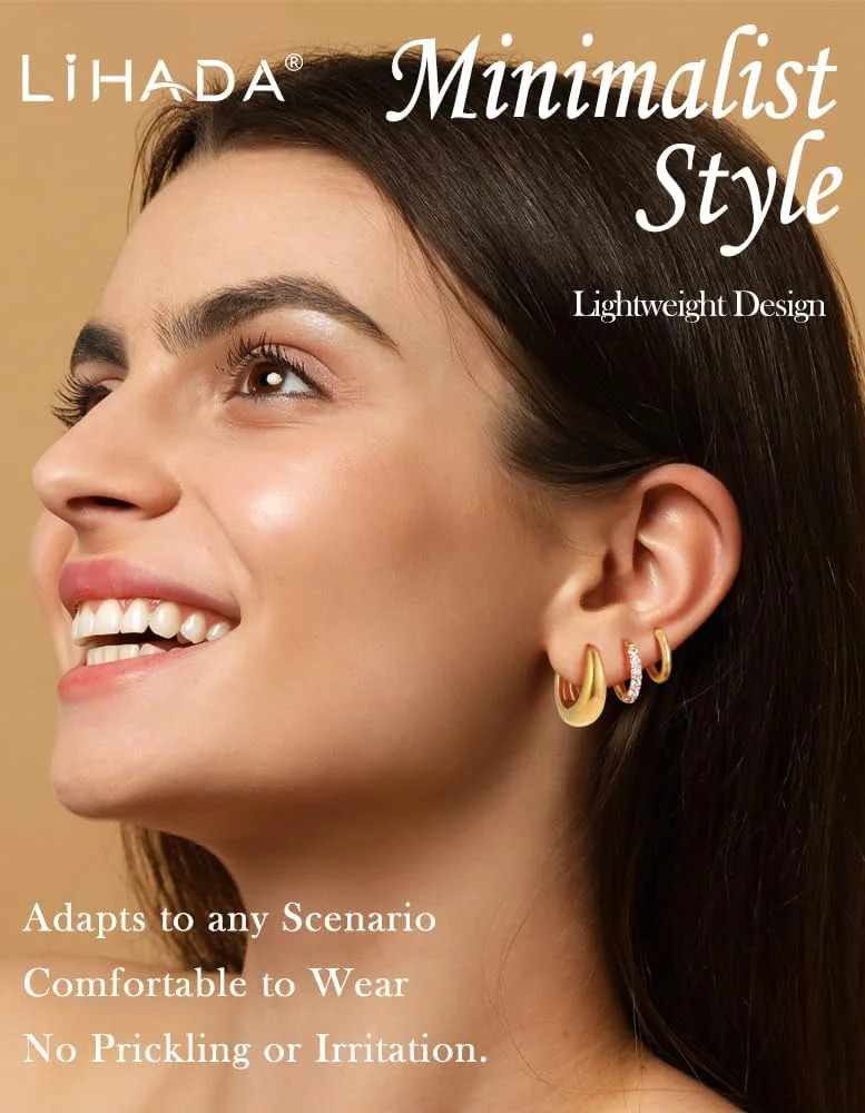 Surgical Steel Huggie Hoop Earrings for Women Set,14K Gold Plated Small Hypoalle