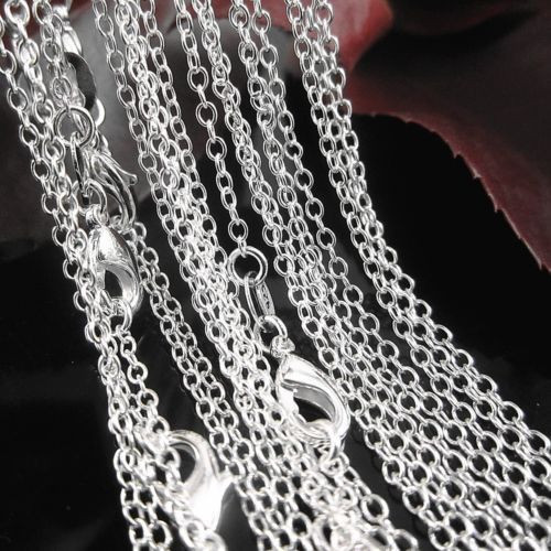 Wholesale 10pcs 925 Sterling Solid Silver 1mm 16inch -24inch Rolo Chain Necklace