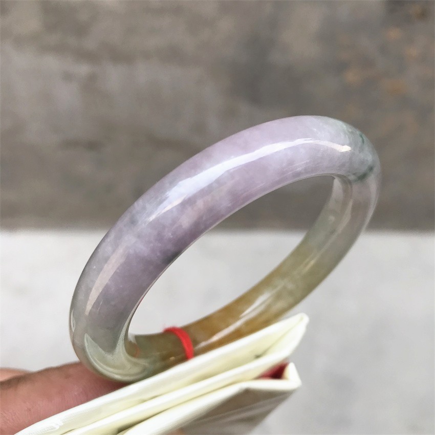 51.5MM Natural Ice Lavender Yellow Jadeite Jade Bracelet Emerald Jade Bracelet