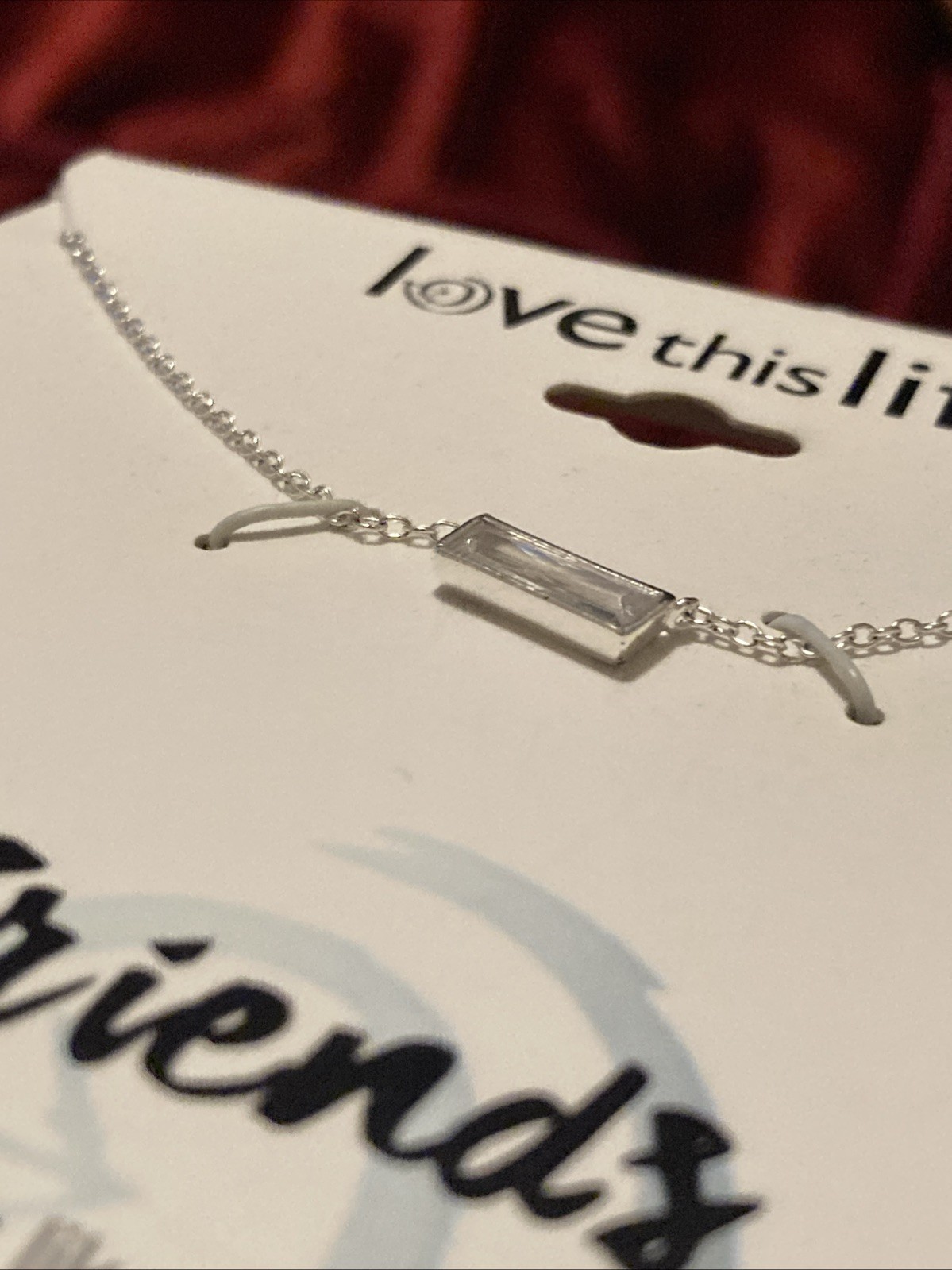 NEW Love this Life Friends Necklace Rhinestone Bar Sterling Silver 16”+2” Adjust