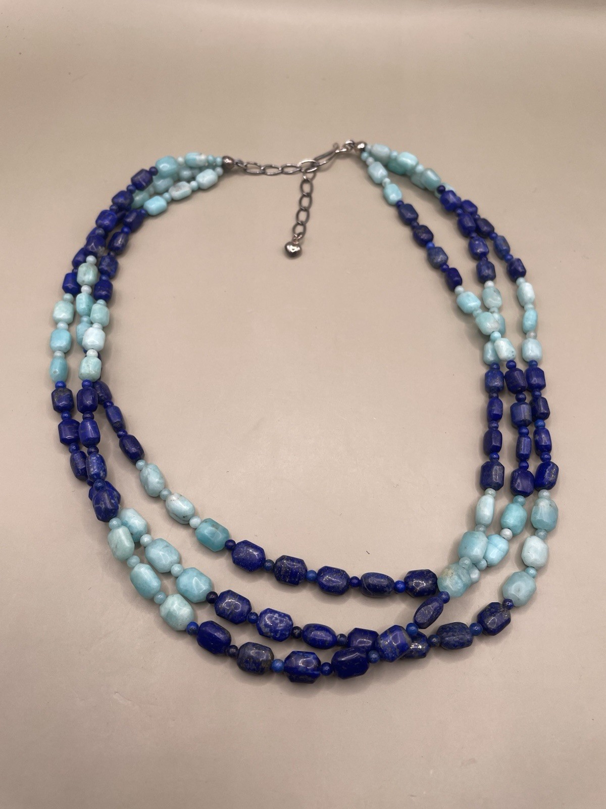 Jay King DTR Mine Finds Signed Lapis Amazonite Beaded 3 Strands Collar Necklace