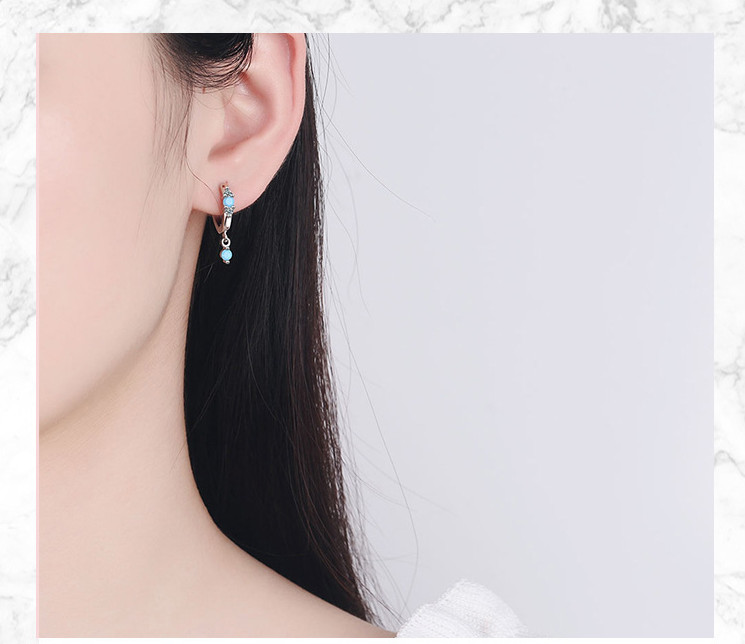 Women 925 Silver Plated Dangle Turquoise CZ Huggie Hoop Snap Earrings 12mm XJ31