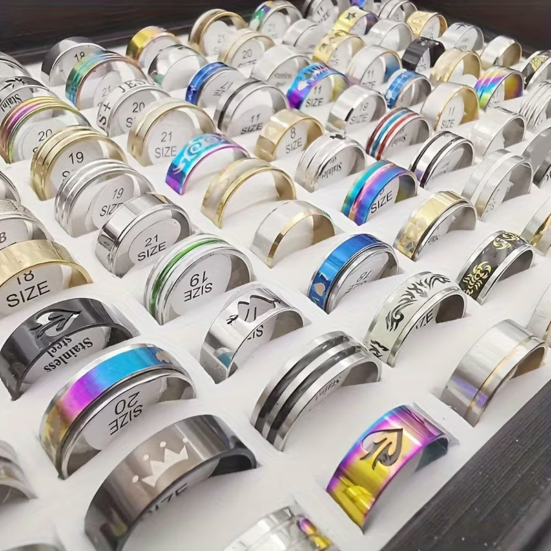New Size 9 Stainless Steel Rings (4) Unisex Men Women Holiday Gift