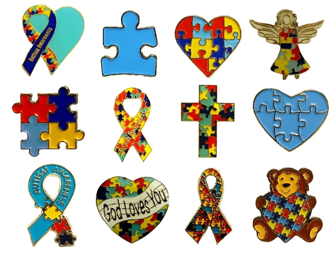 12 Piece New Designs Autism Awareness Colorful Puzzle Pieces Lapel Hat Pin 12P01