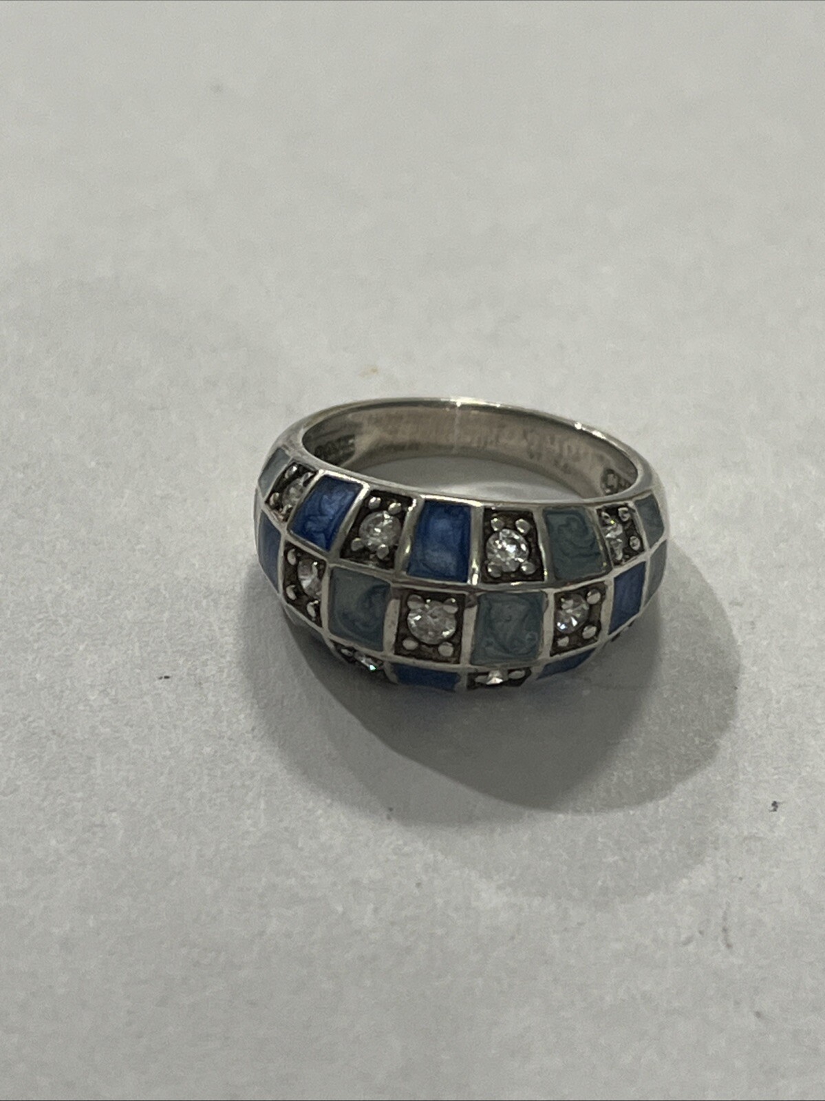 Sterling silver ring enamel glass stones Checkerboard Dome size 6 Ladies