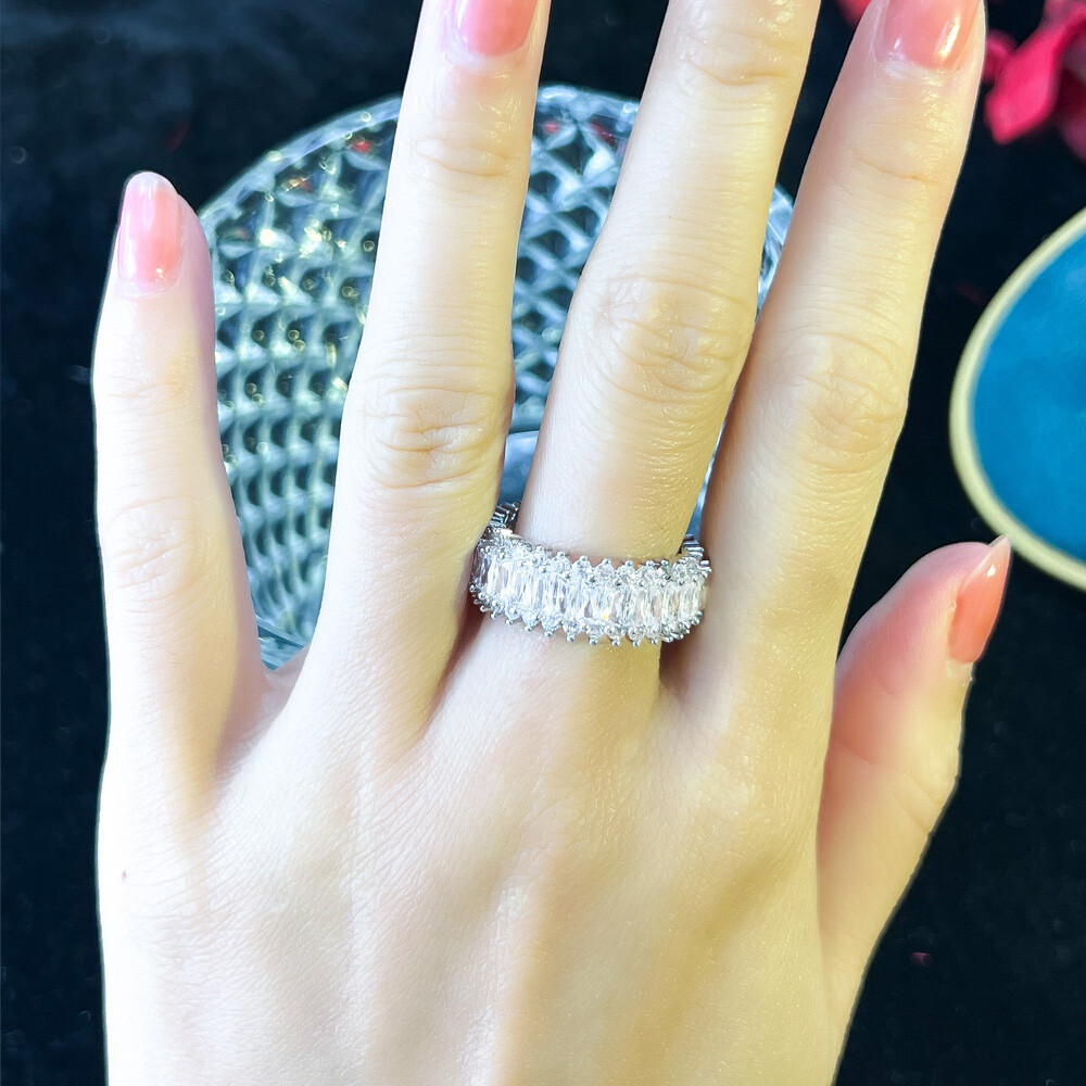 Silver Plated Cubic Zirconia White Bridal Crystal Weddings Band Engagemnt Ring