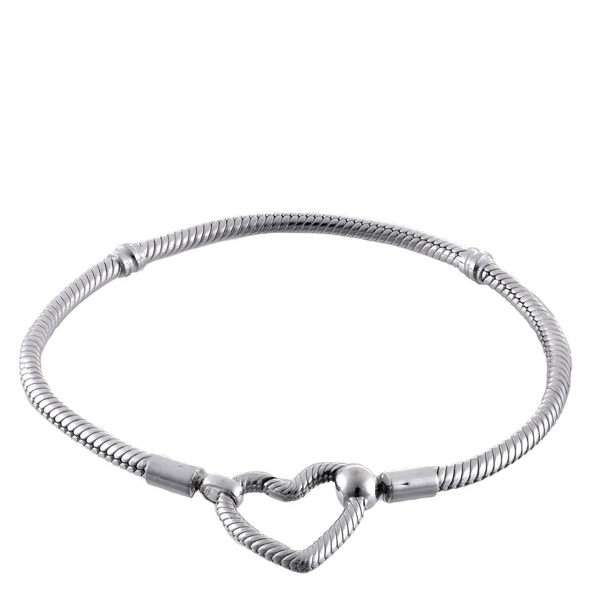 Pandora Snake Chain Sterling Silver Bracelet With Heart Clasp
