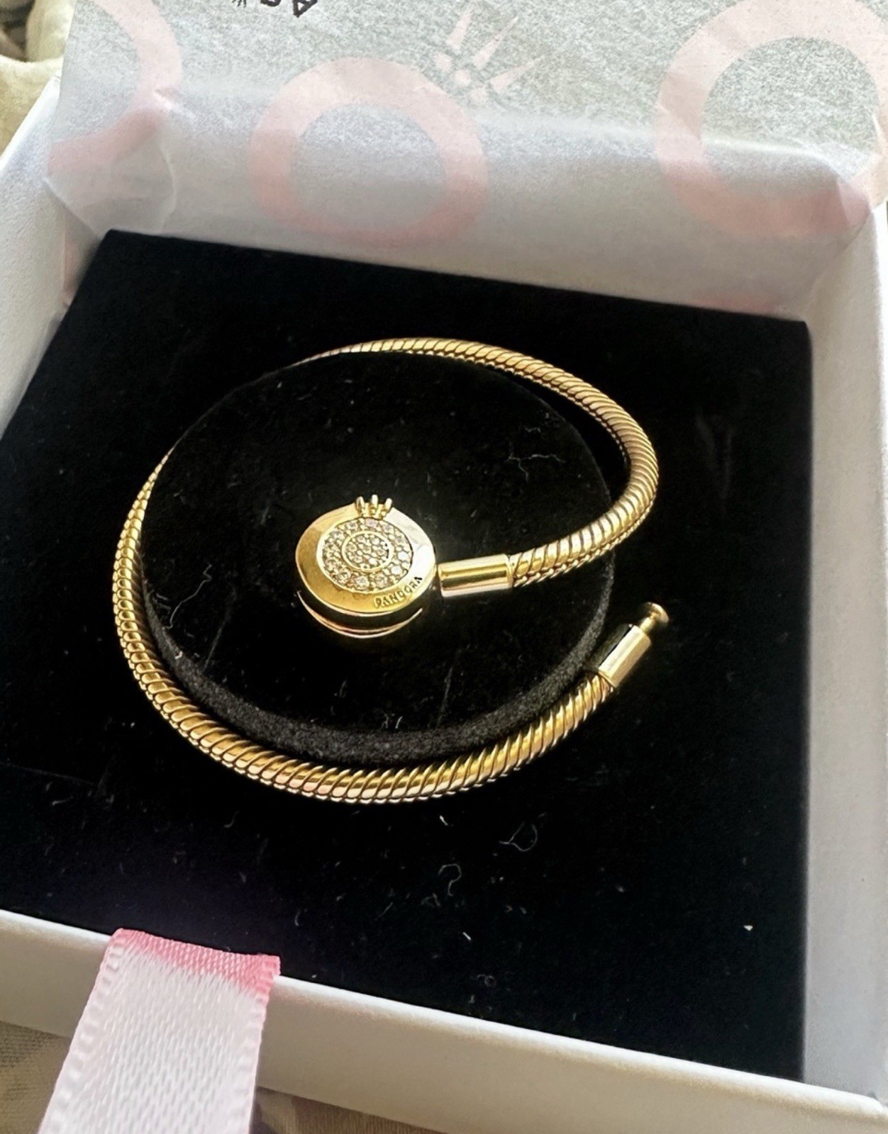 Pandora Gold-Tone Twisted CableBracelet with Pavé Clasp
