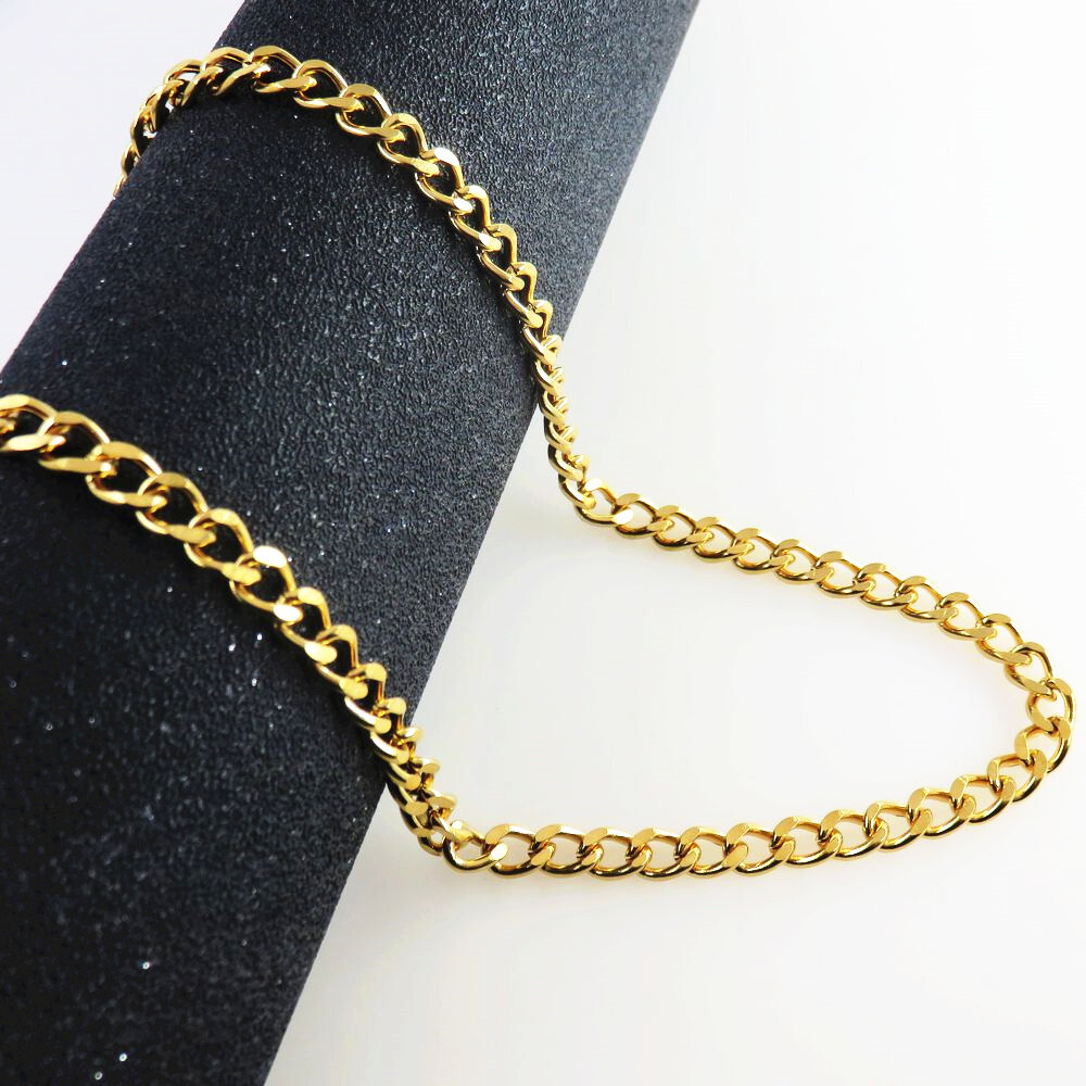 Woman Man 2-9mm REAL Stainless Steel Gold Plated Curb Cuban Link Chain Necklace
