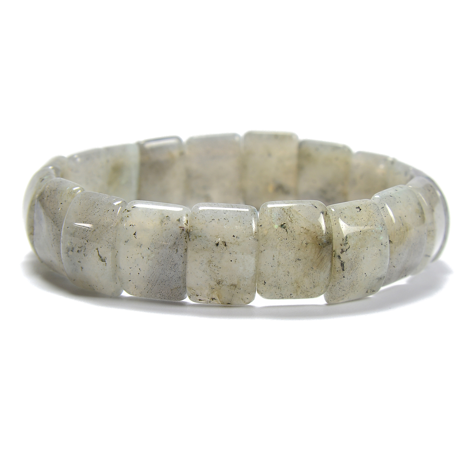 White Labradorite Double Drill Elastic Bracelet Bead Size 11x15mm 7.5” Length