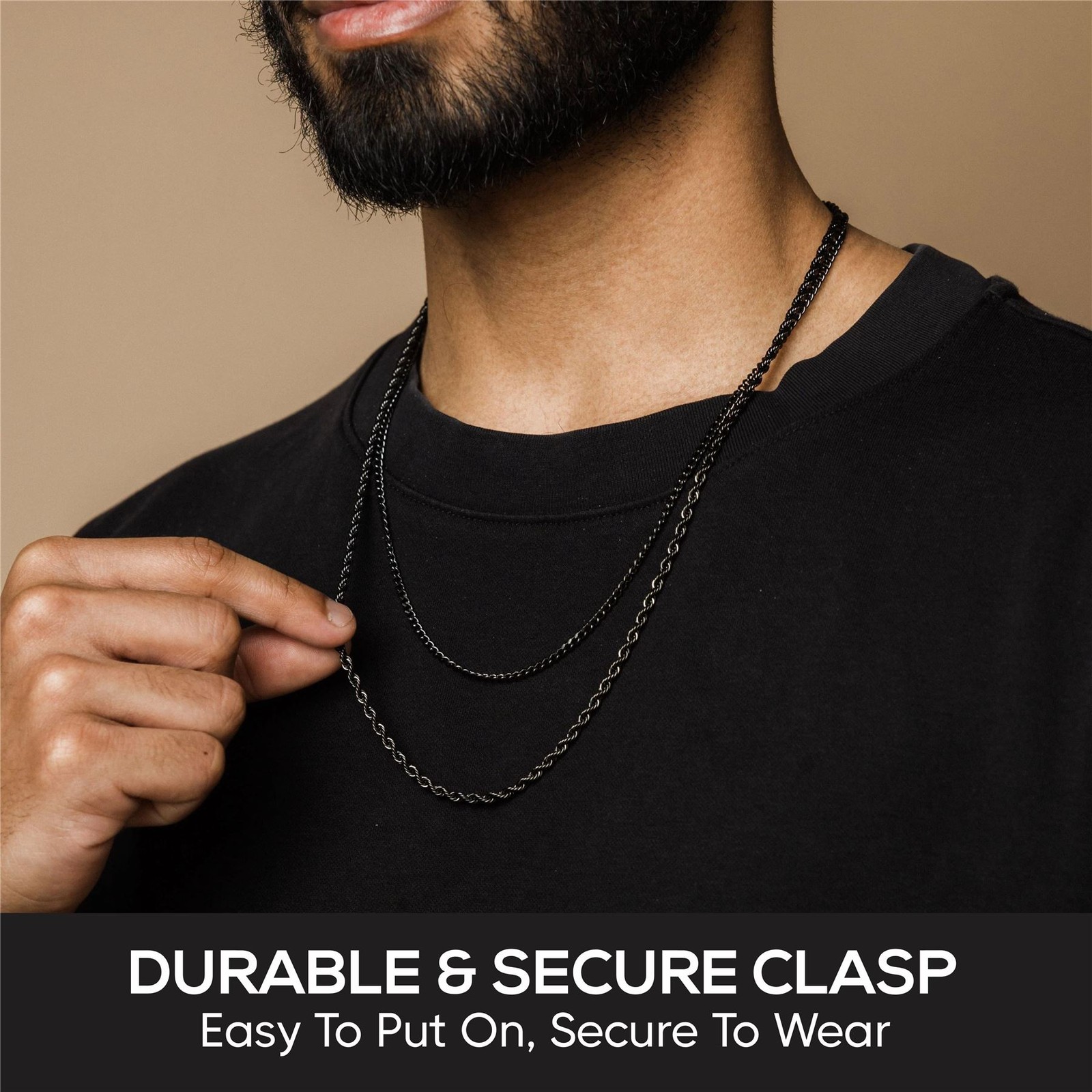 *UK* Black Stainless Steel 316L Mens Rope Twist Chain Necklace Link Chunky Boys