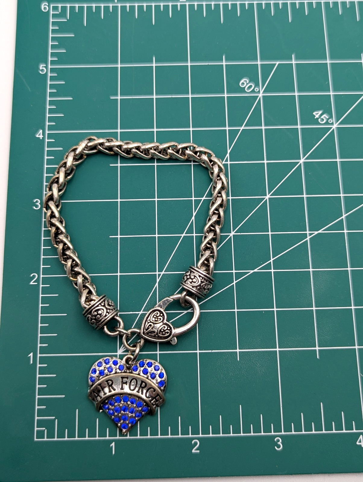Air Force Charm Sweetheart Bracelet Blue Rhinstones Silver Tone