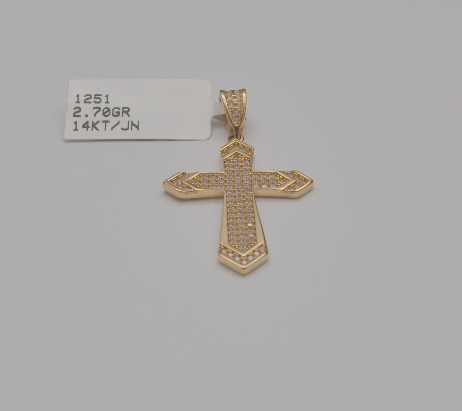 14k Solid Yellow Gold Cubic Zirconia Cross Charm Pendant 2.7 Gr 1.2 Inches