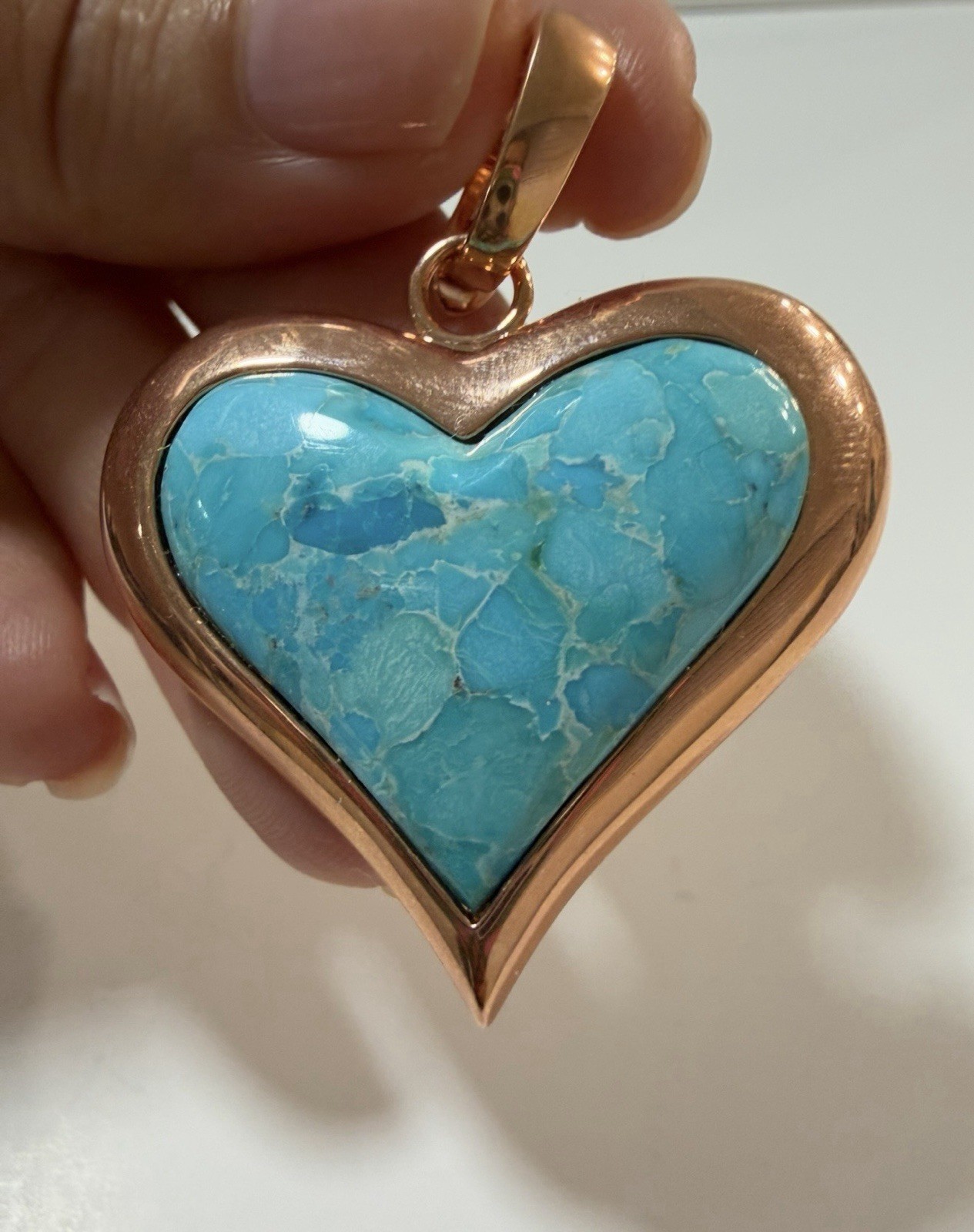 TIMNA COLLECTION Turquoise Heart Copper Enhancer with Copper Wheat Chain 18″