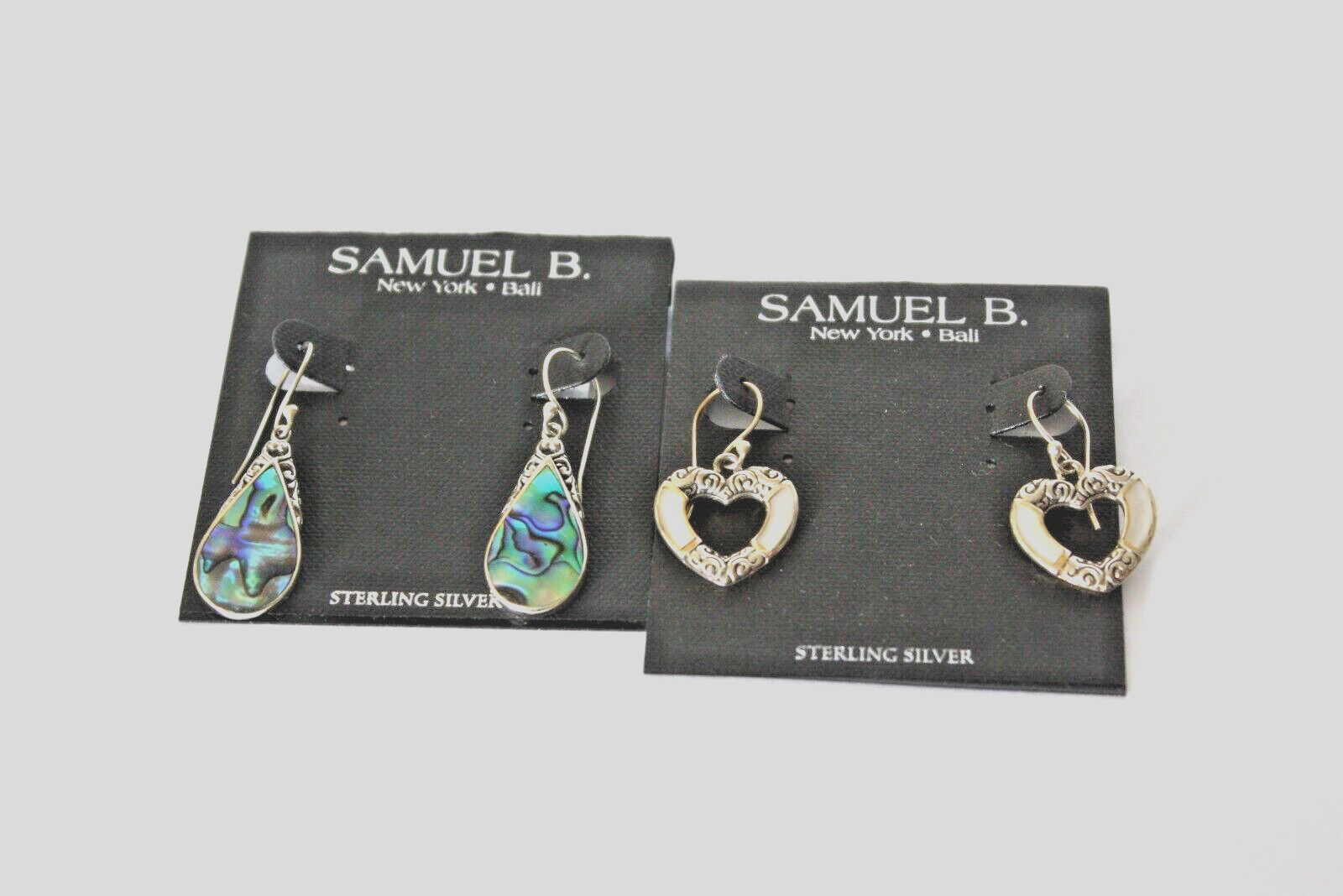 Samuel B Sterling silver Abalone Shell Dangle Hook set of Two earrings NWT