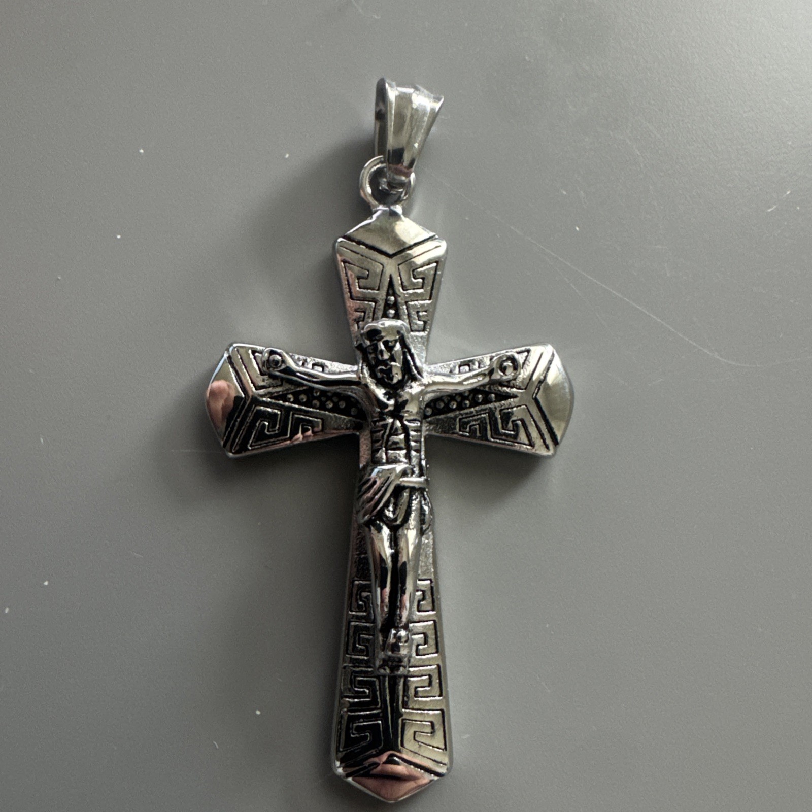 Jesus Christ Crucifix Cross Pendant Stainless Steel 24” Chain Silver Unisex Gift
