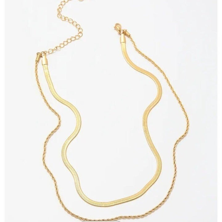 Layered Gold Herringbone Rope Chain Necklace 18K Waterproof Hypoallergenic CUTE