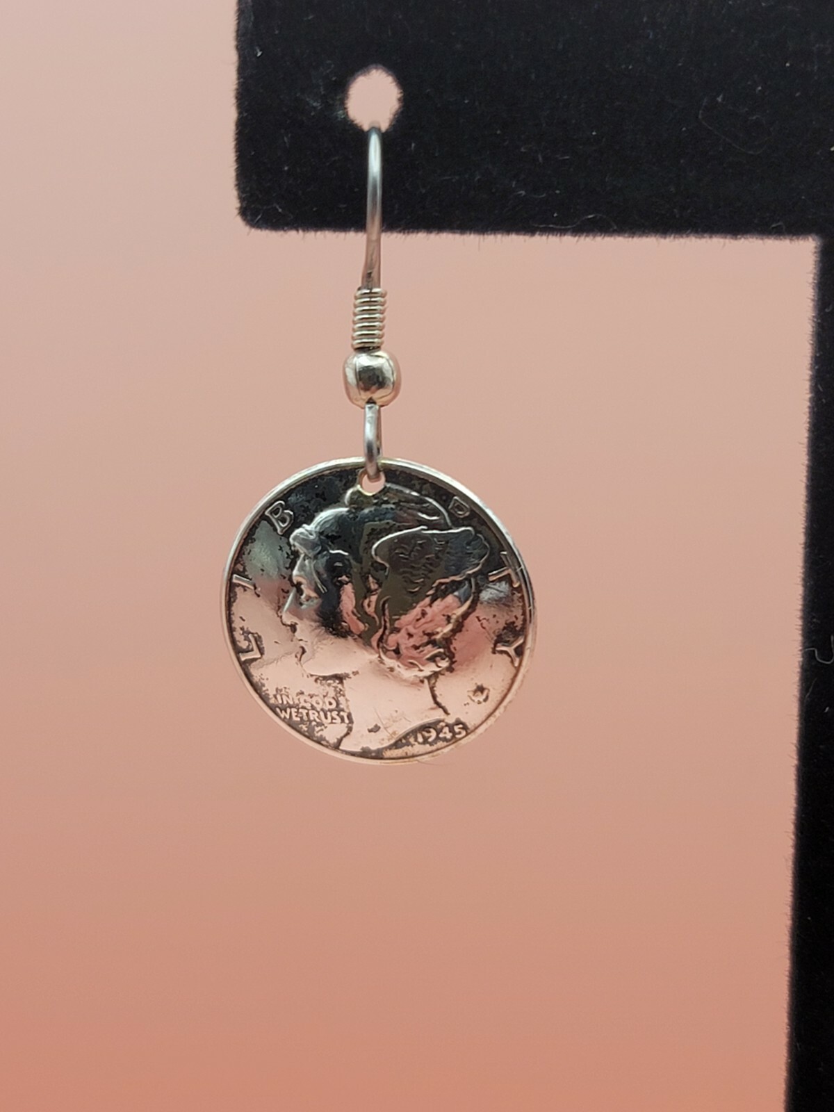 Mercury Dime Coin Silver Pressed Dangle Earrings 1940 1945 5.4G Women’s
