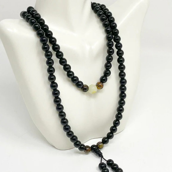 108 Bead Black Onyx Mala Necklace Meditation Yoga Beaded Spiritual Unisex Gift