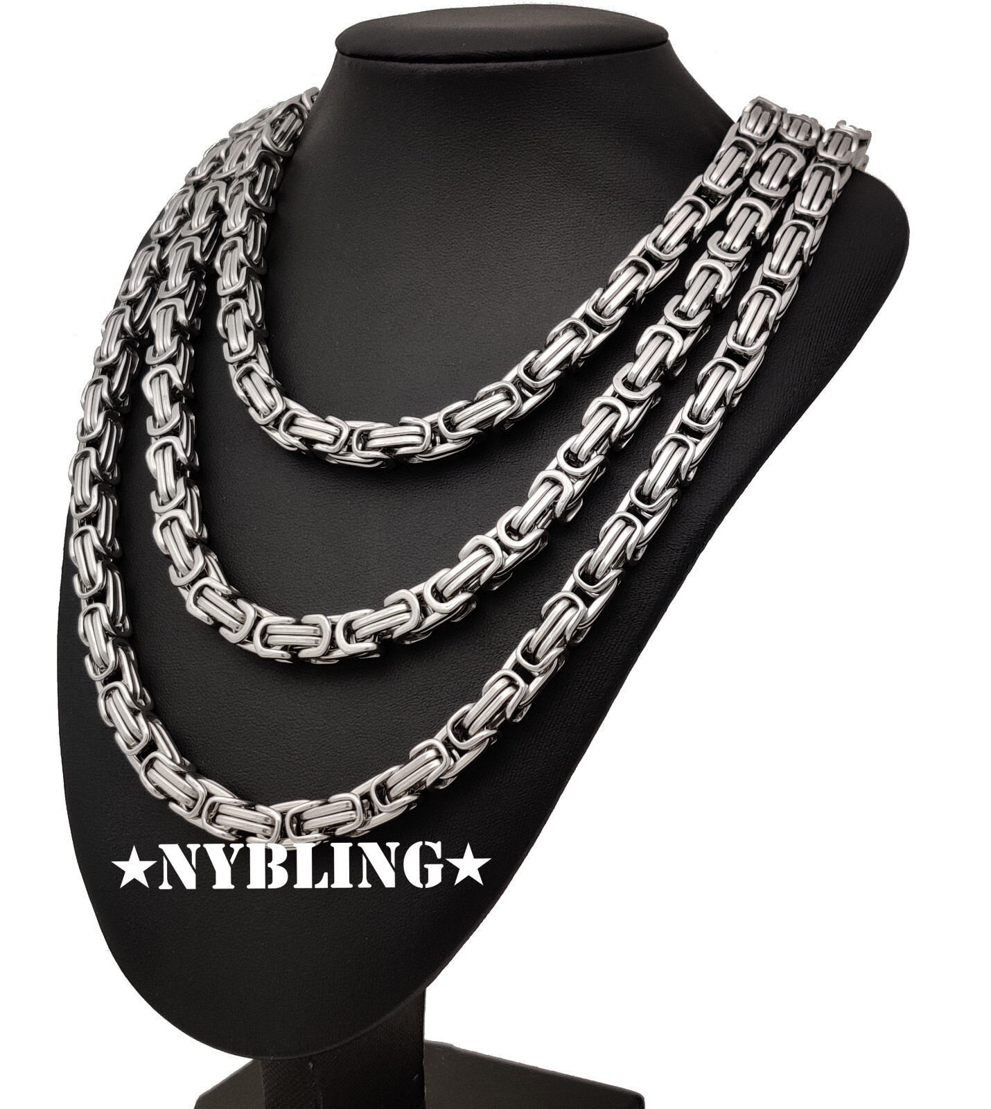 SOLID STAINLESS STEEL Byzantine Box Necklace 4/6/8mm all width and sizes
