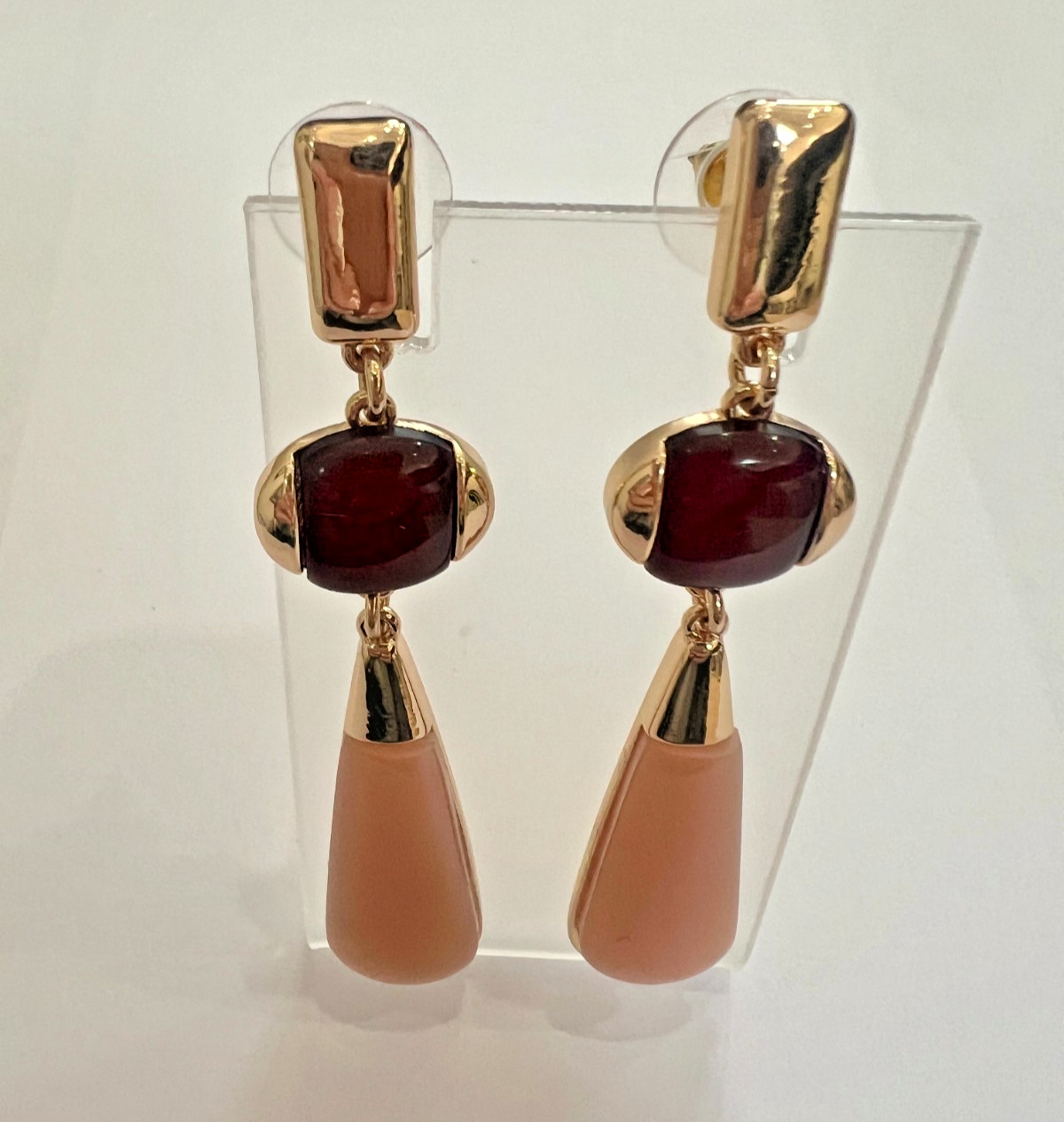 Uncas Int Gold Blush Wine Dangle Earrings Resin Wood Earth Tones Vendor Sample