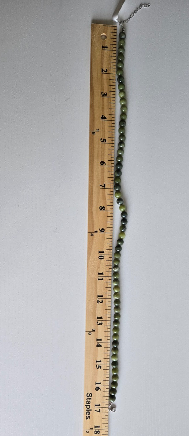 Green Marble 17″ Beaded Necklace w/925 Clasp & ~7.5″ Stretch Bracelet 58 grams