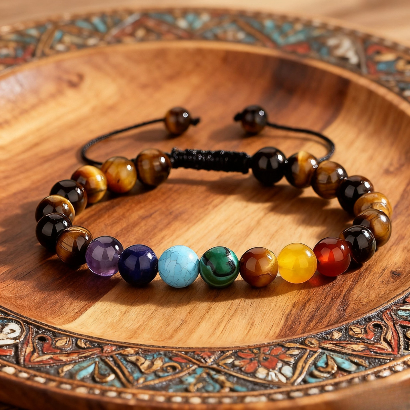 7 Chakra Natural Tiger’s Eye Stone Bracelet Healing Protection Bracelet Gift