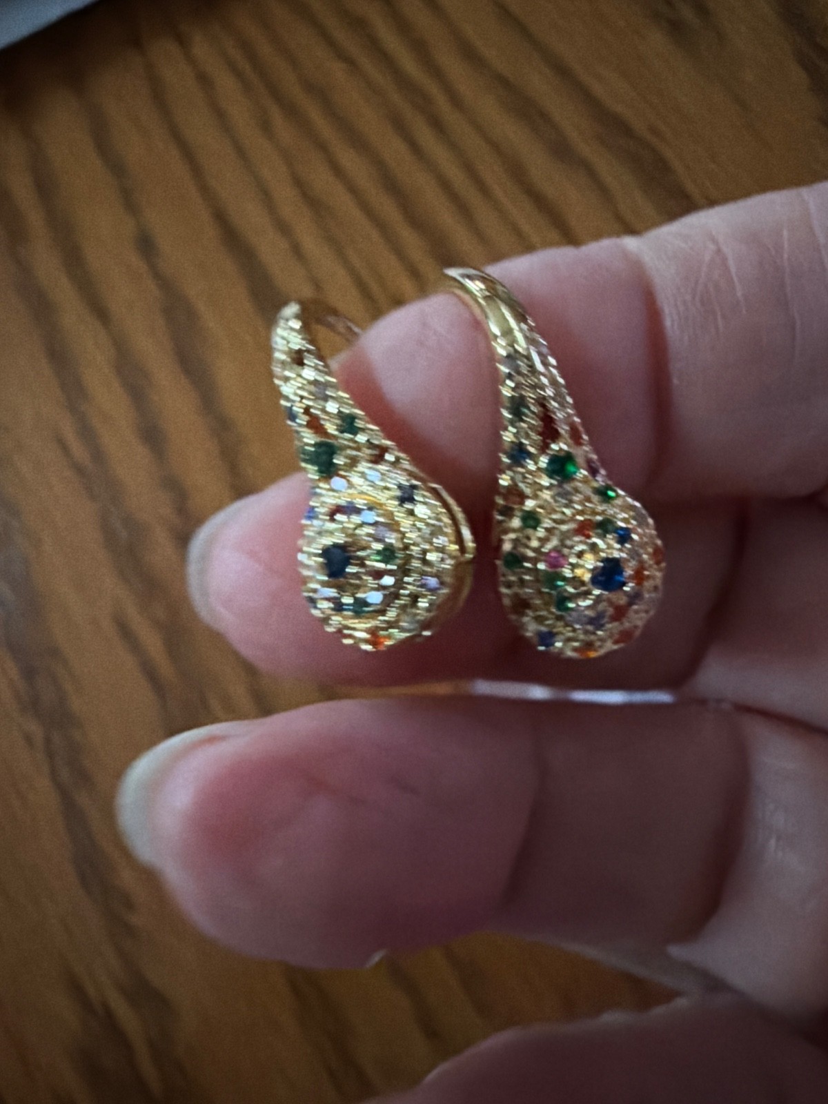 New Goldtone Leverback Earrings with colorful gemstones,