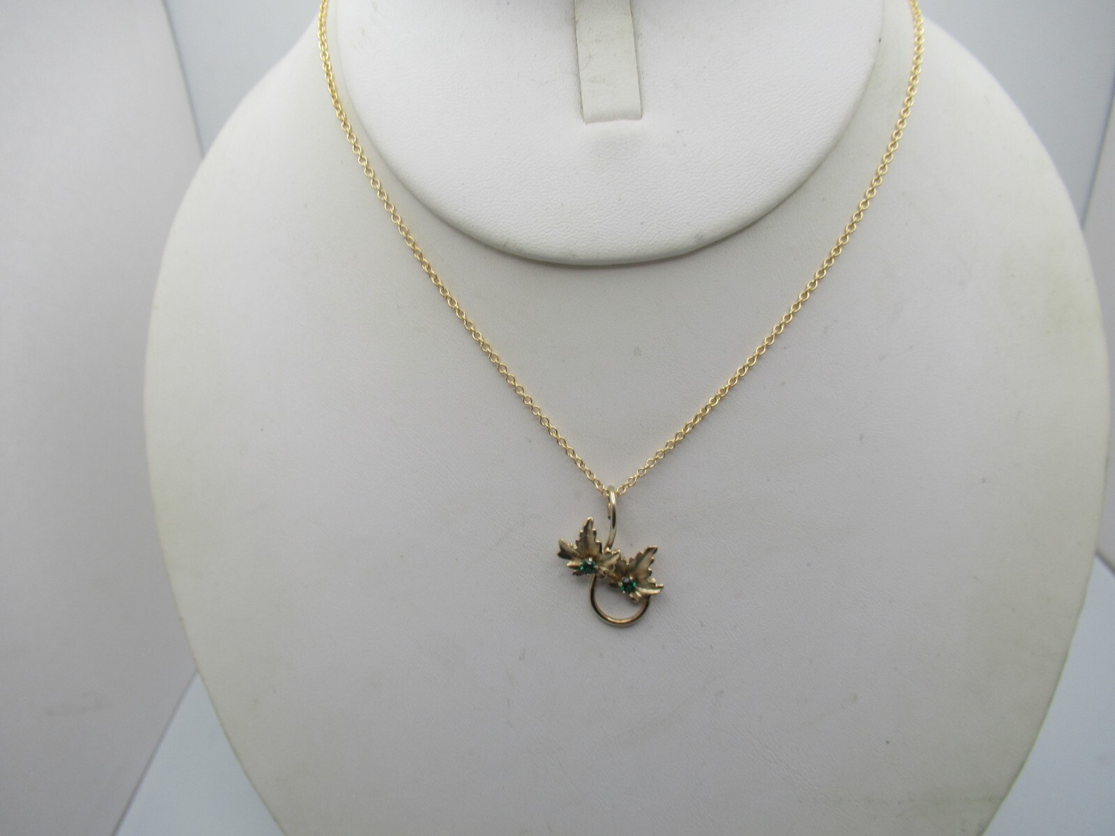 Yellow Gold Plated Man Made Emeralds Leaf Necklace