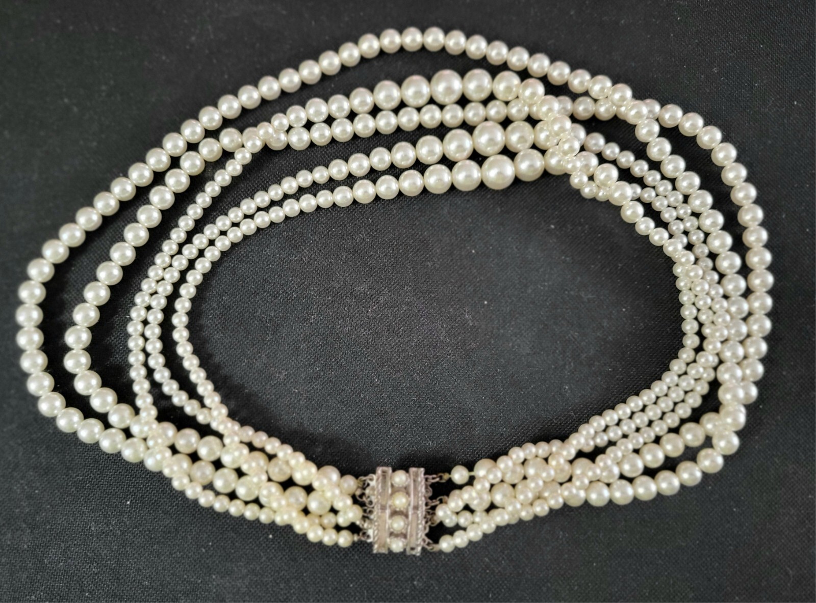 Vintage Sarah Coventry Faux Pearl 5 Strand Contessa Necklace 16-22″ & Earrings