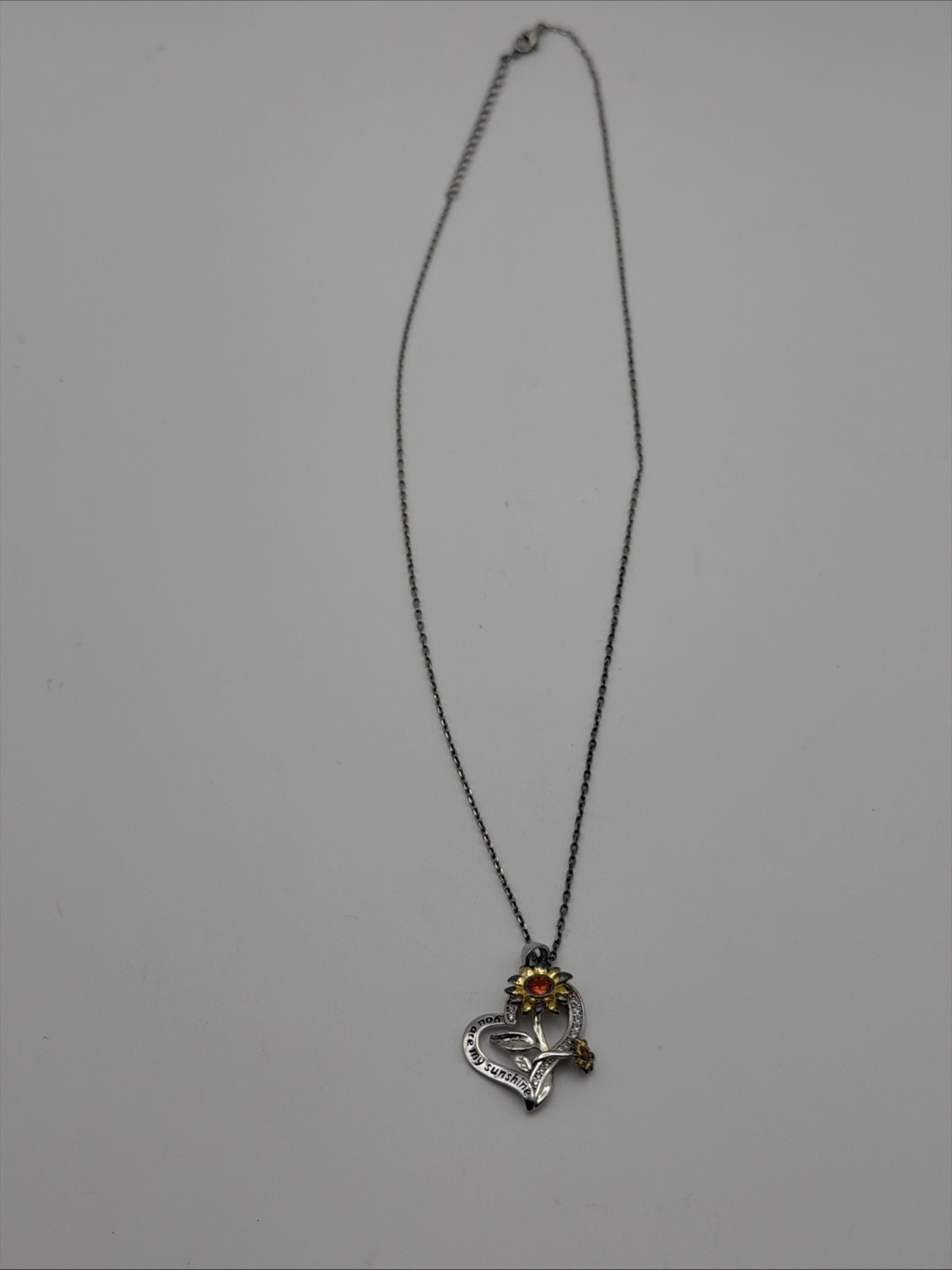 925 Sterling Silver You Are My Sunshine Heart Sunflower Pendant Chain Necklace￼