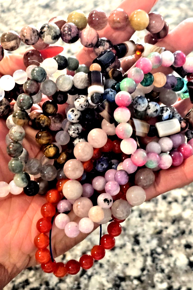 Genuine Crystal Stretch Bracelet Set of 3 8mm Round Natural Stone Healing Bead