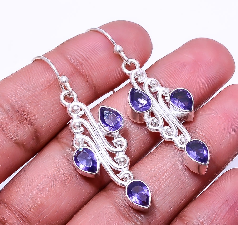 Iolite 925 Sterling Silver Handmade Handmade Earring 1.95″ E16, Christmas Gift
