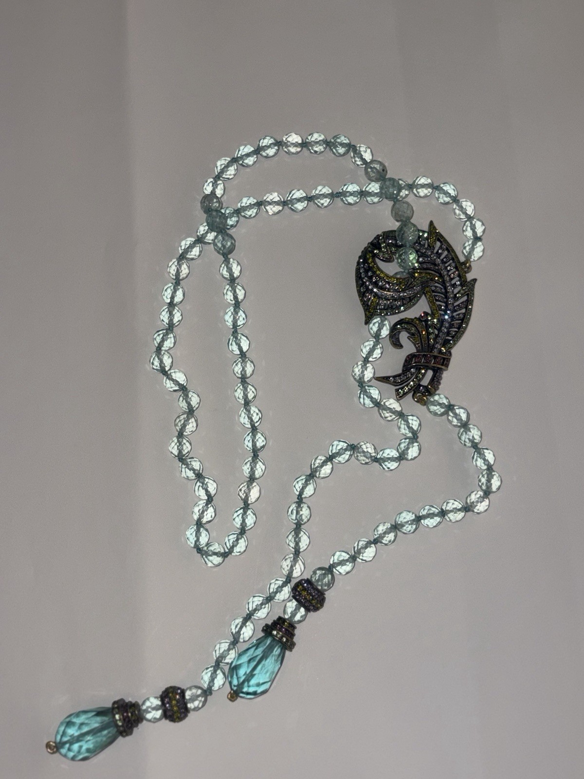Heidi Daus Statement Necklace Crystal Plume Bead Art Deco Vintage