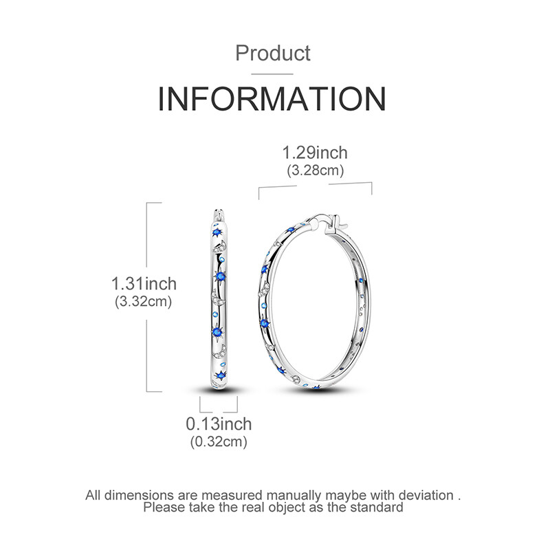 MULA 925 Sterling Silver Sparkling Starry Night Large Hoop Earrings CZ For Women