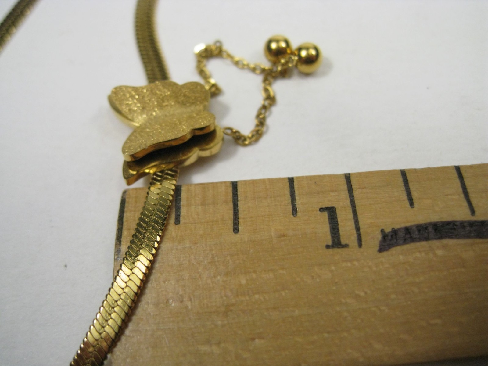 Gold Tone Butterfly Pendant Chain Necklace 16 in Adjustable Choker Collar Sleek