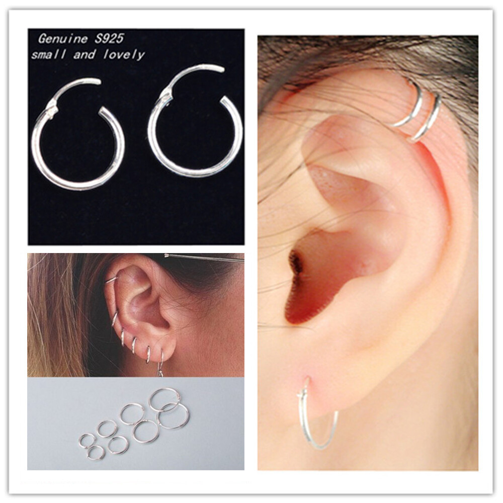 Elegant 925 Sterling Silver Hoop Earrings for Women Men Jewelry 8 10 12 14 16MM