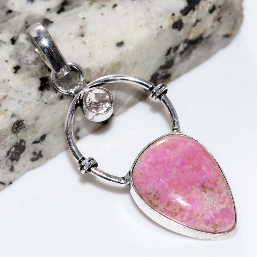 925 Silver Plated Long Cobalt Calcite White Topaz Pendant 2.2″ Fashion Sale JW