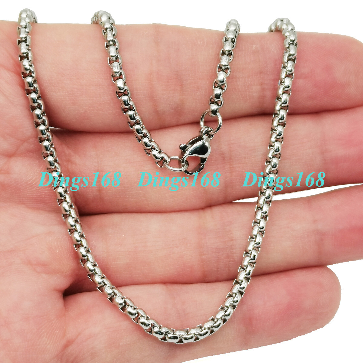 Designer Inspired 18K White Gold Filled 3mm Round Box Link Chain Necklace F5K