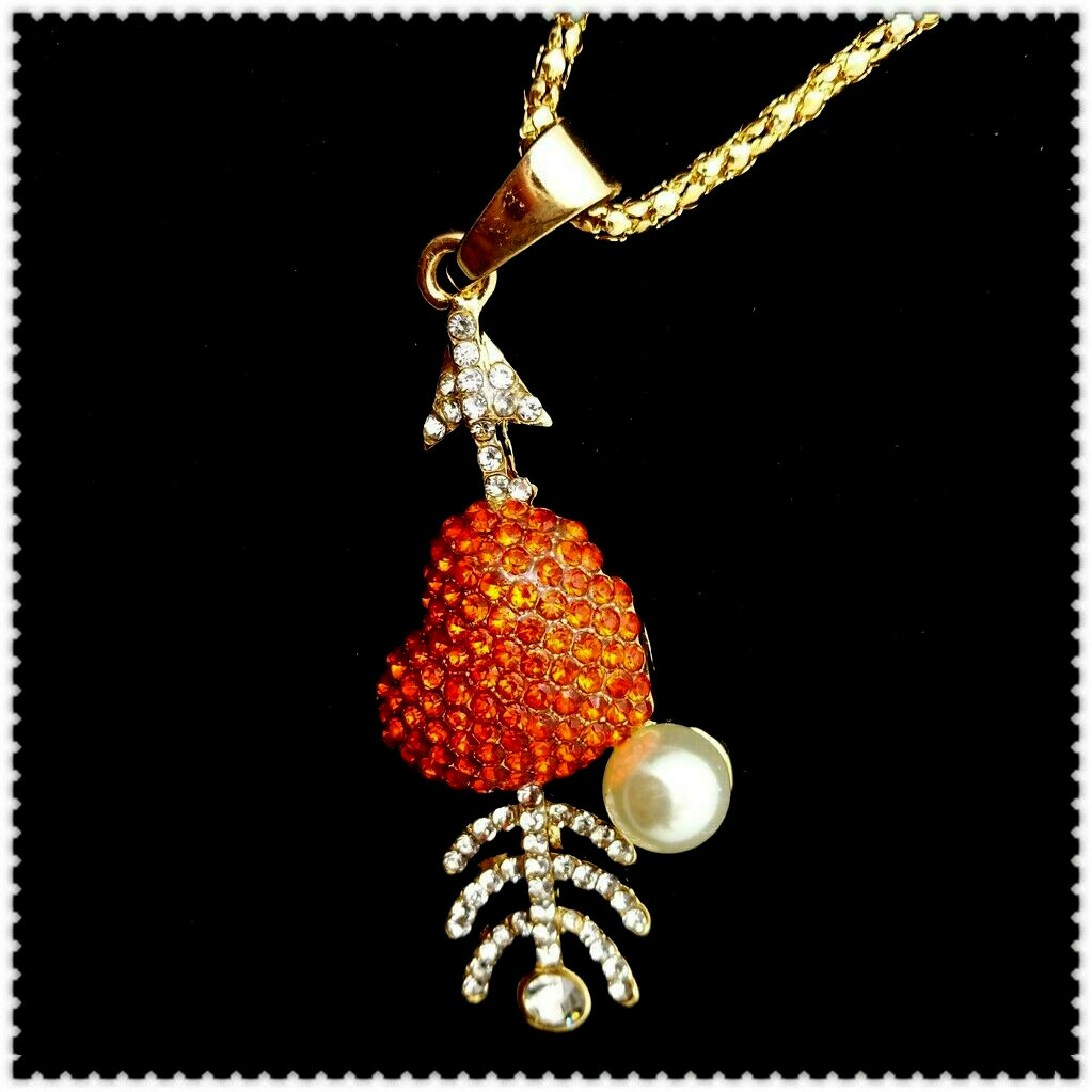 3D CUPID Arrow VALENTINE HEART Rhinestone Retro LOVE Necklace Red